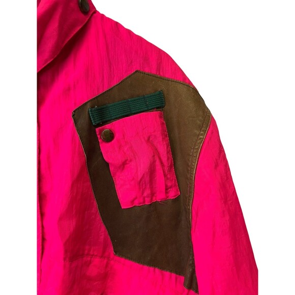 Vintage 90s NEON PINK Full Zip Ski Jacket Shell Retractable Hood Unisex Medium - Picture 4 of 16